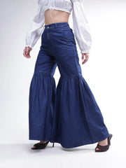 Women Blue Tencel Gathered High-Rise Jeans