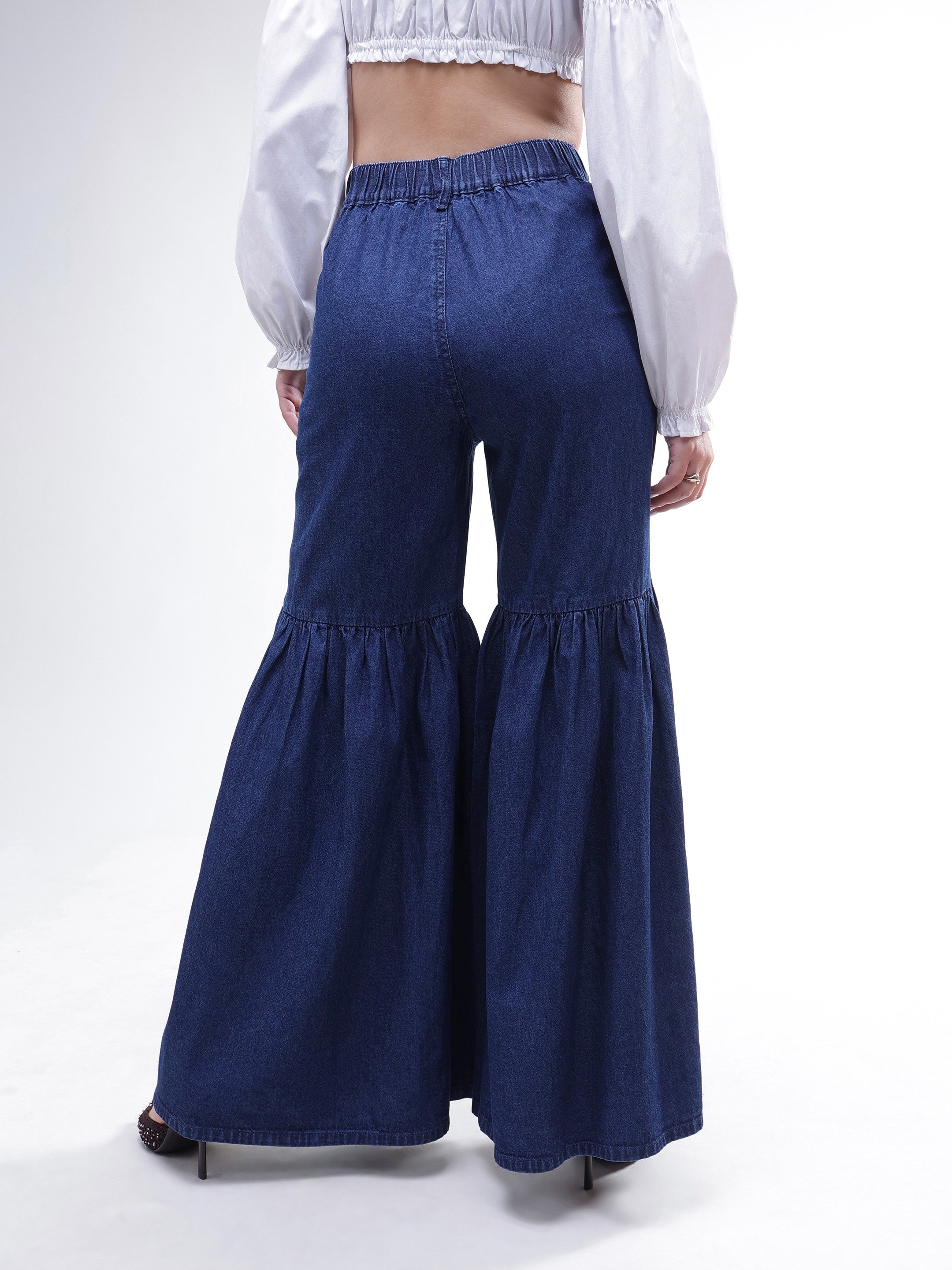 DesiQlo Blue Tencel Gathered High-Rise Jeans - Blue