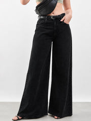Women Jet Black Low Waist Wide Leg Jeans