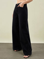 Women Jet Black Low Waist Wide Leg Jeans