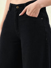 Women Jet Black Low Waist Wide Leg Jeans