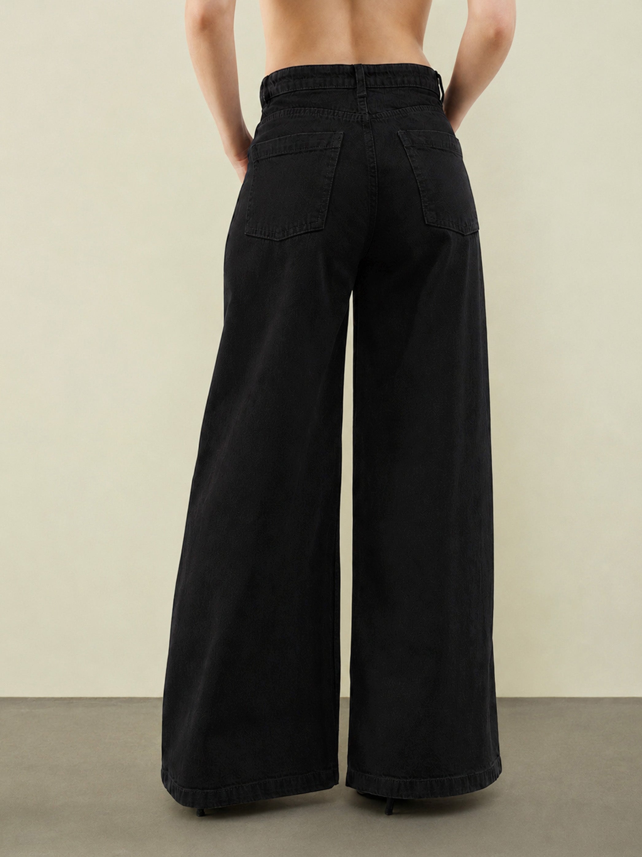 DesiQlo Jet Black Low Waist Wide Leg Jeans - Black