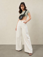 Women White Low Waist Wide Leg Jeans
