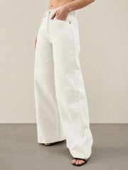 Women White Low Waist Wide Leg Jeans