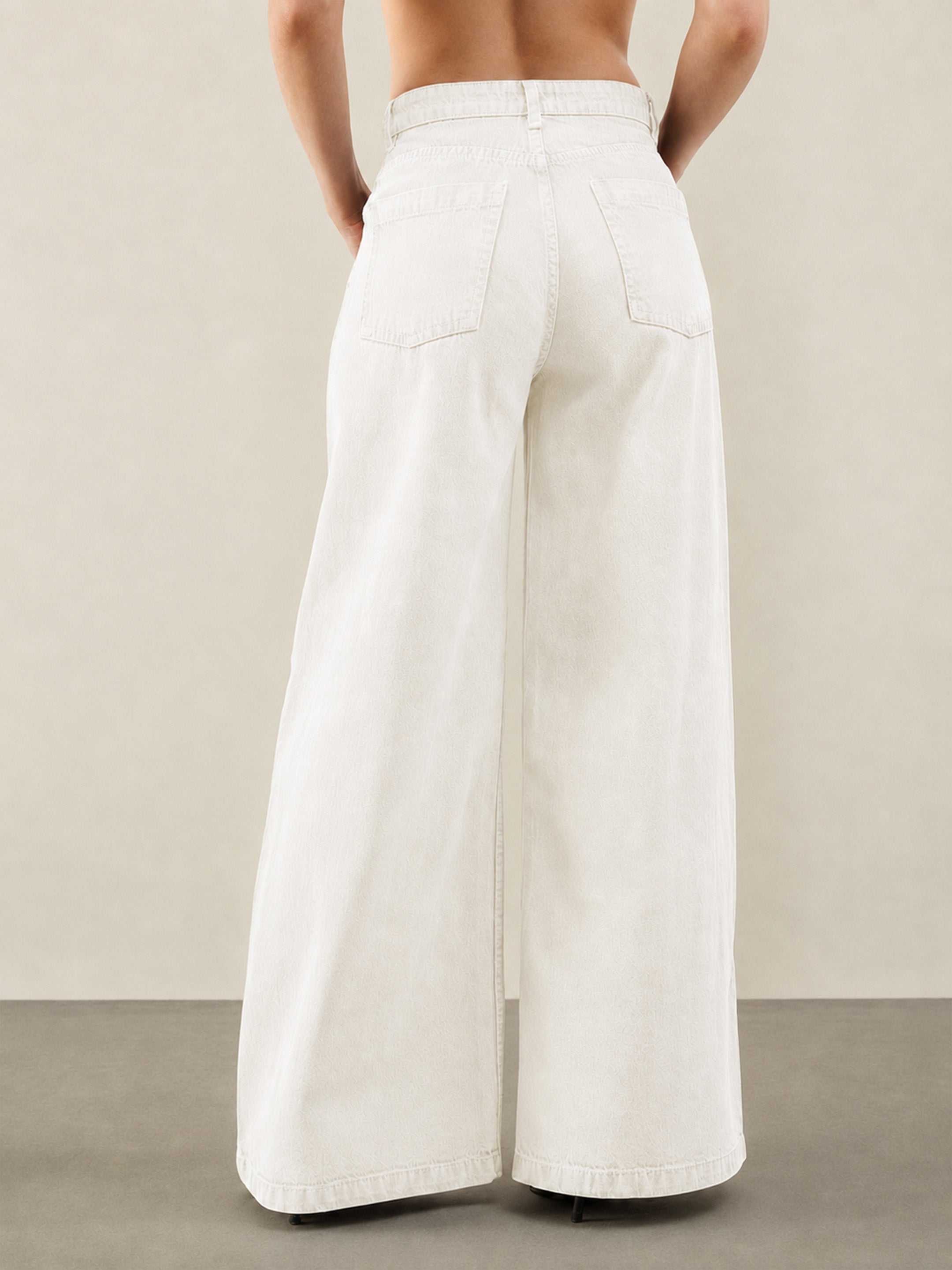DesiQlo White Low Waist Wide Leg Jeans - White