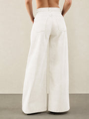 Women White Low Waist Wide Leg Jeans