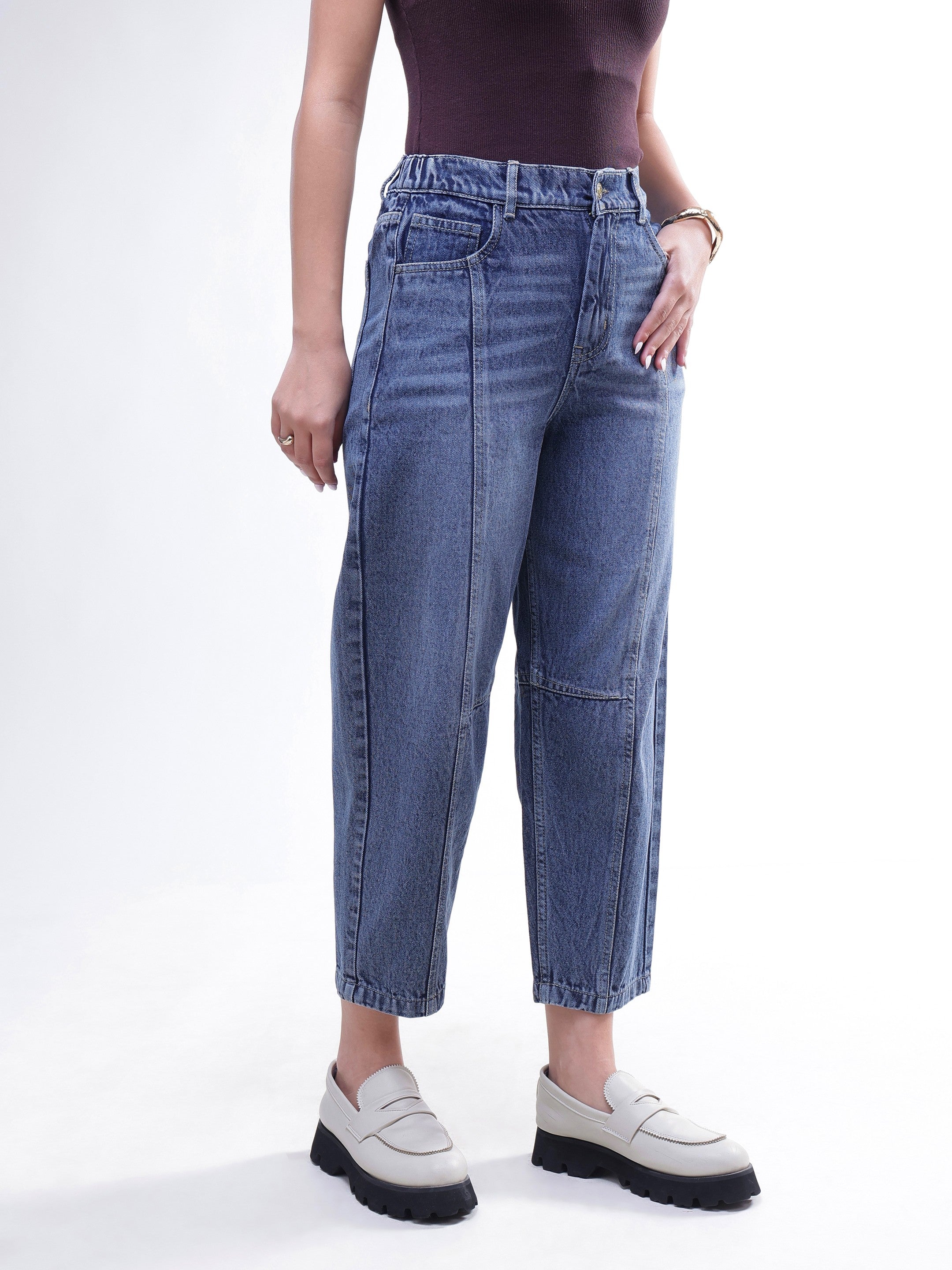DesiQlo Light Blue Wash Whisker Front Seam Balloon Fit Jeans - Bl