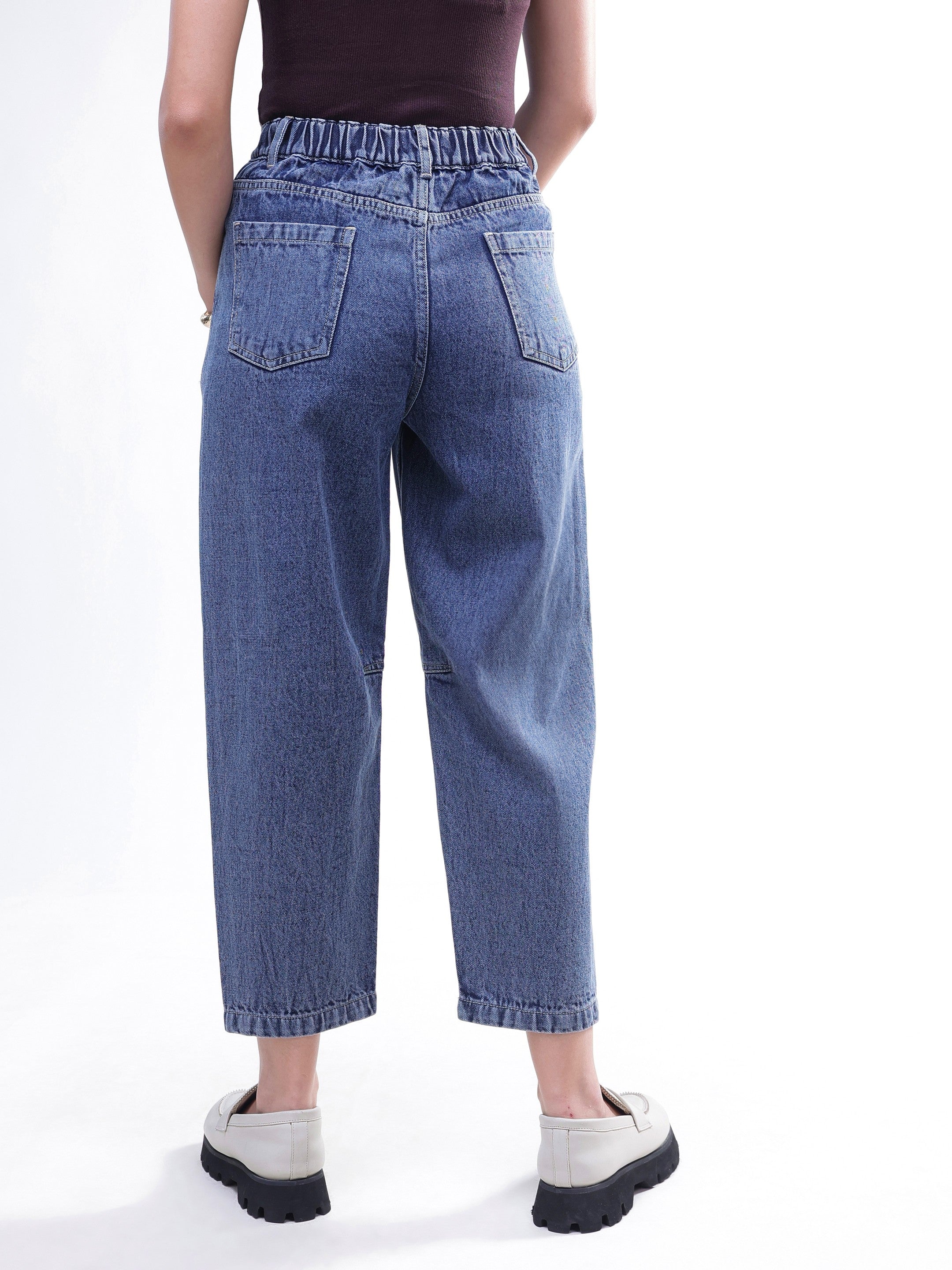 DesiQlo Light Blue Wash Whisker Front Seam Balloon Fit Jeans - Bl