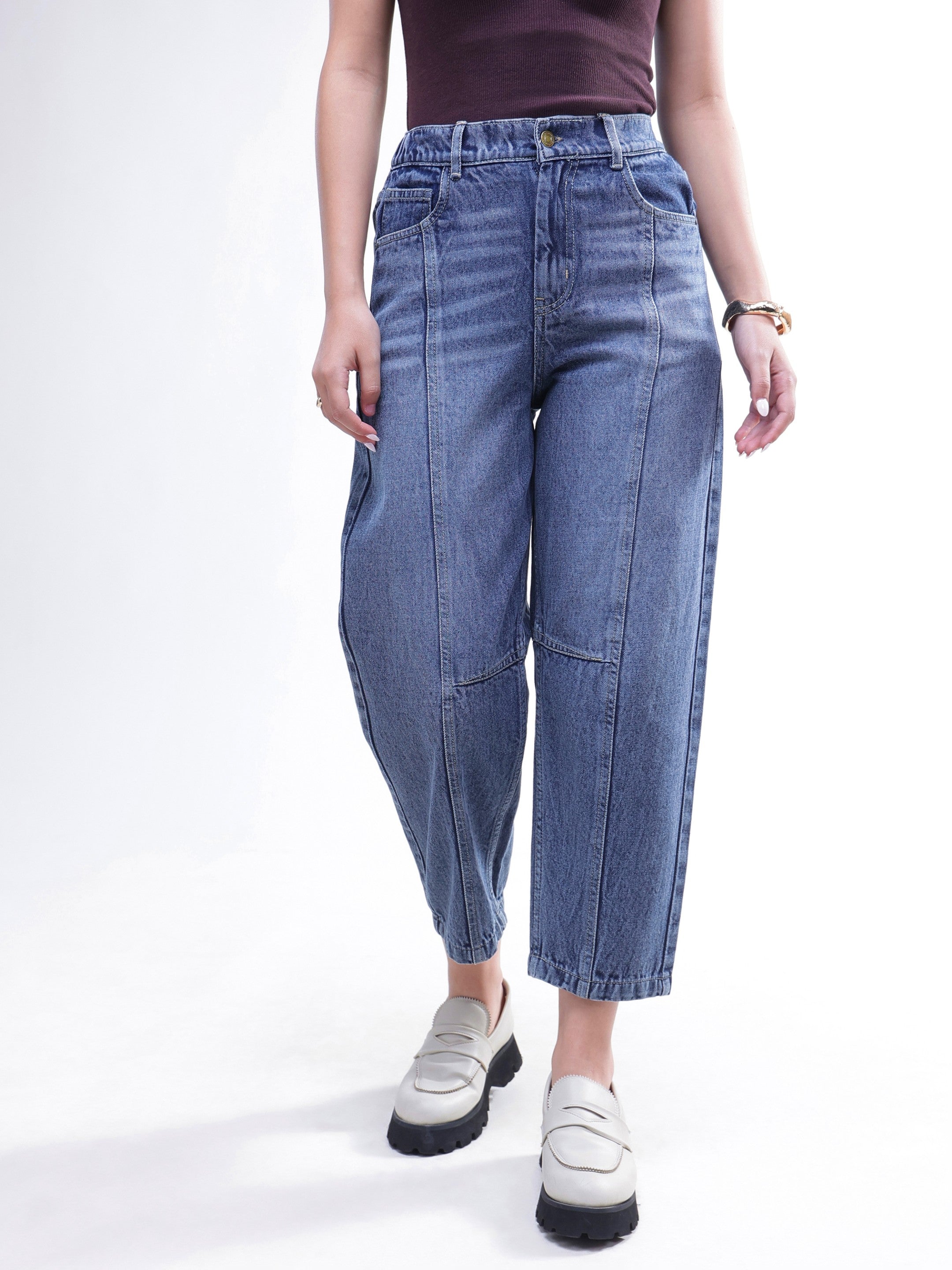 DesiQlo Light Blue Wash Whisker Front Seam Balloon Fit Jeans - Bl