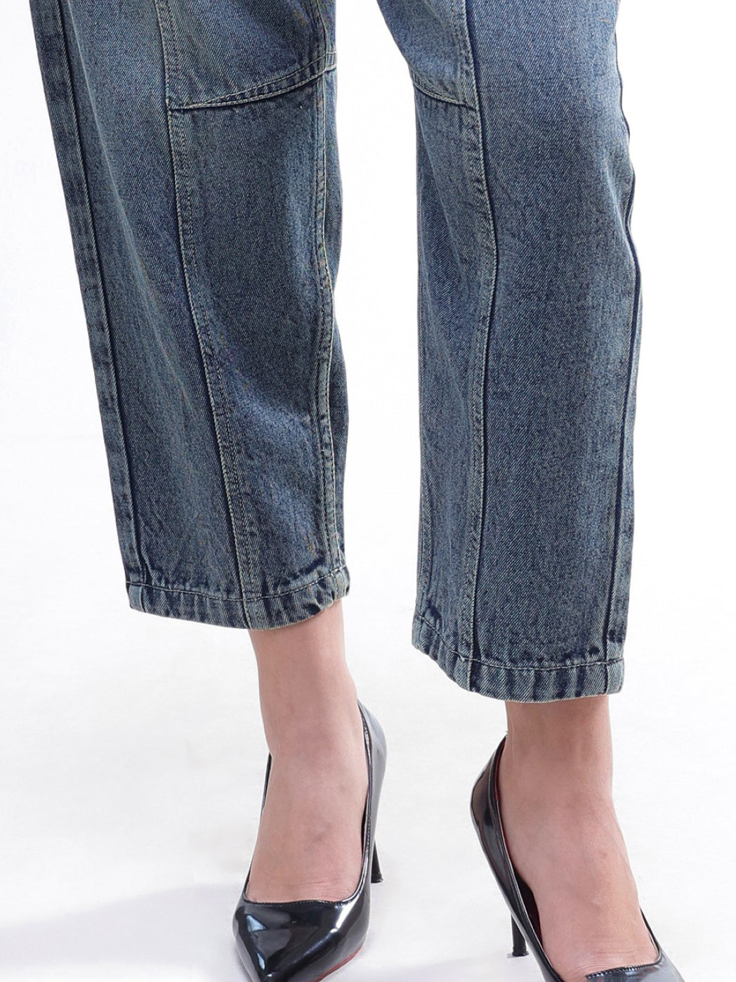 DesiQlo Blue Wash Whisker Front Seam Balloon Fit Jeans - Blue