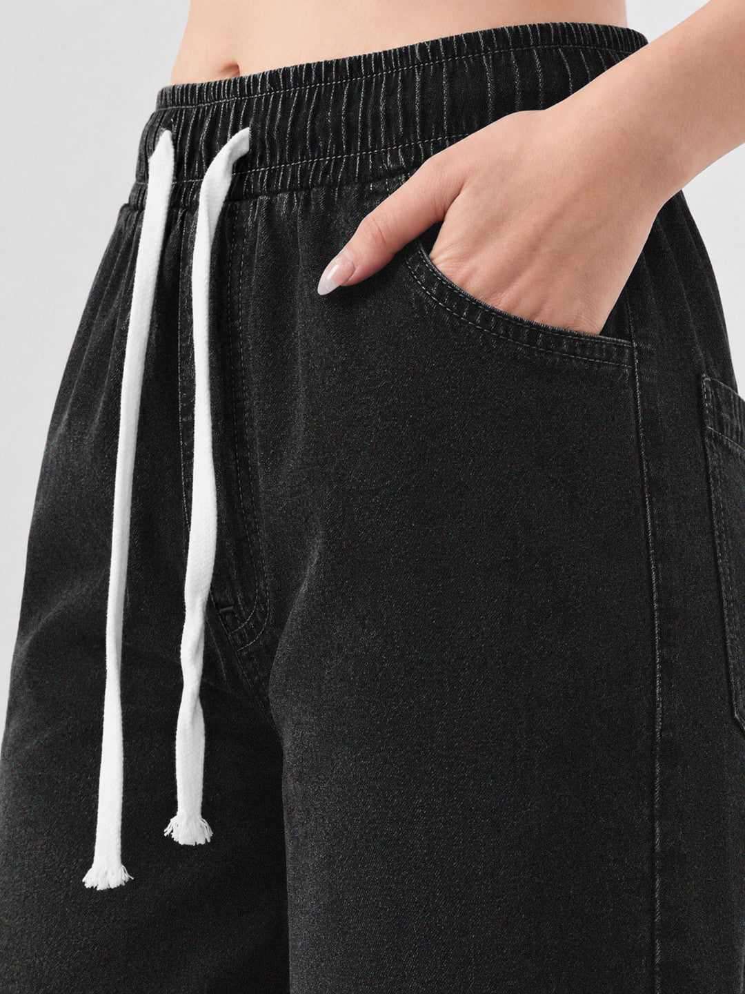 DesiQlo Black Baggy Drawstring Jeans - Black
