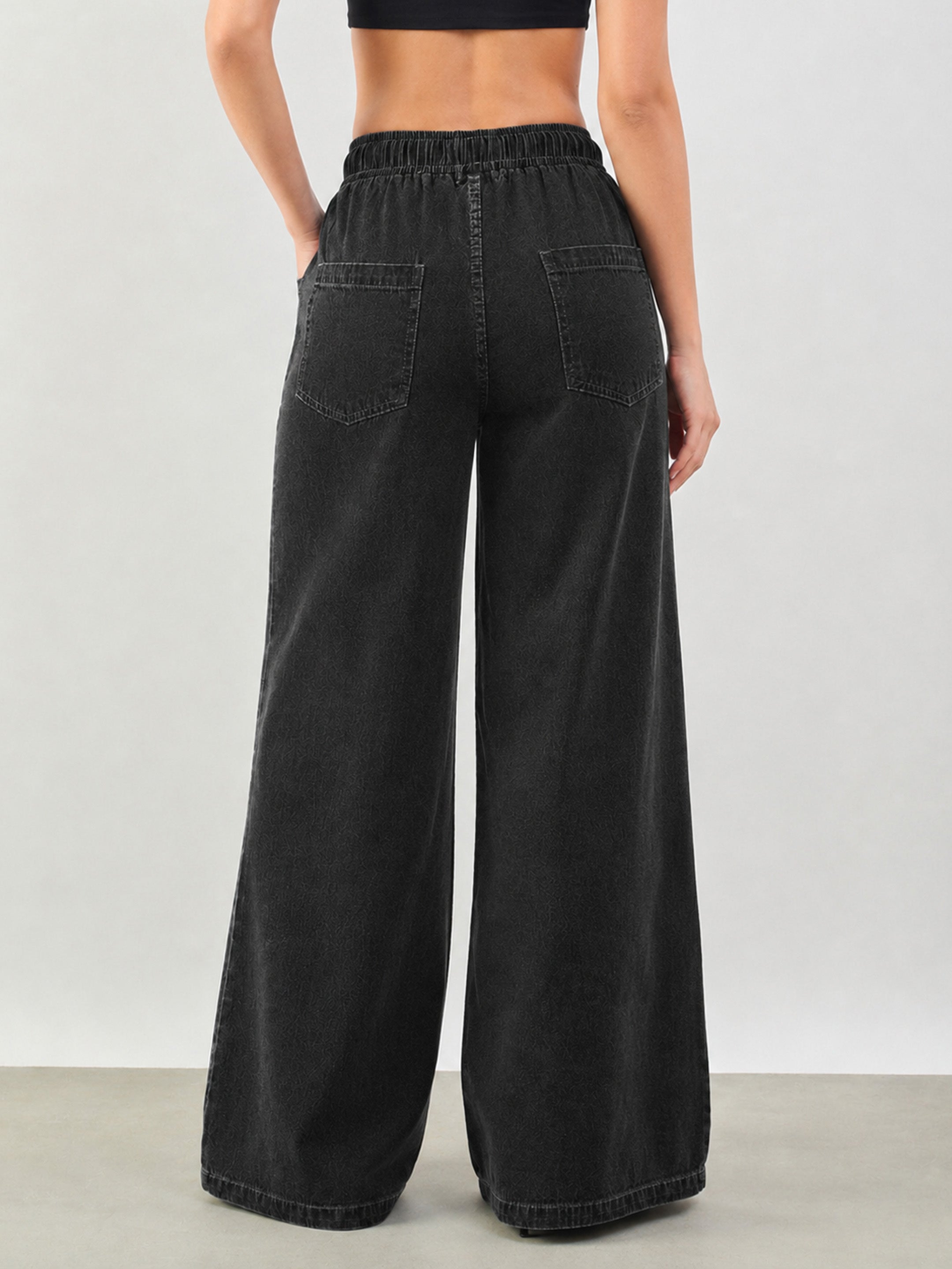 DesiQlo Black Baggy Drawstring Jeans - Black