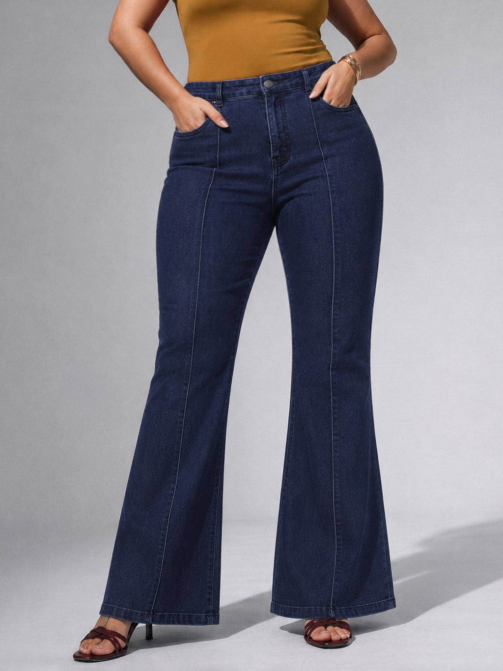 Women Navy Denim Bell Bottom Jeans