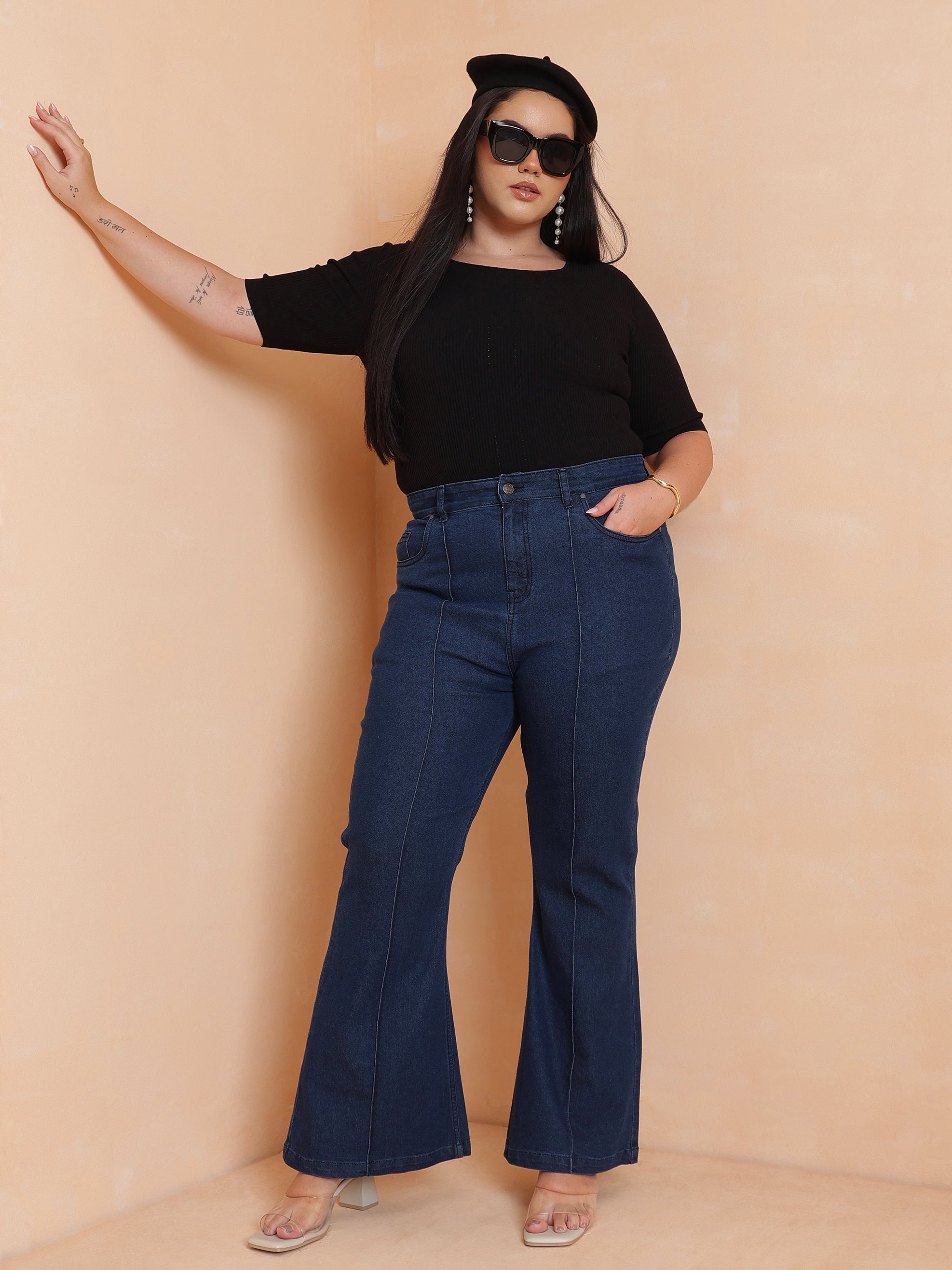 DesiQlo Navy Denim Bell Bottom Jeans - Navy Blue