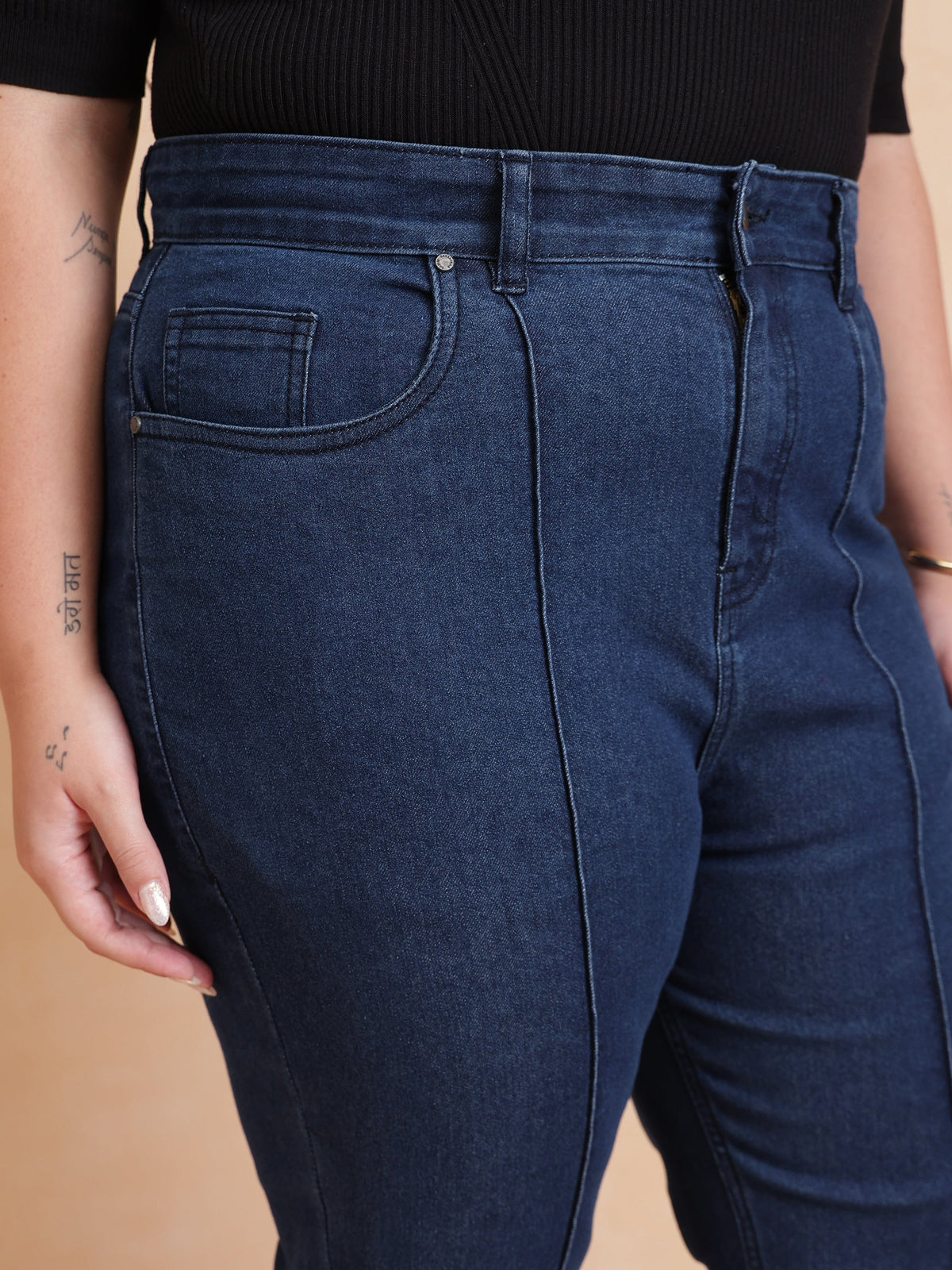 Women Navy Denim Bell Bottom Jeans