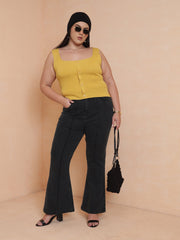 Women Black Wash Denim Bell Bottom Jeans