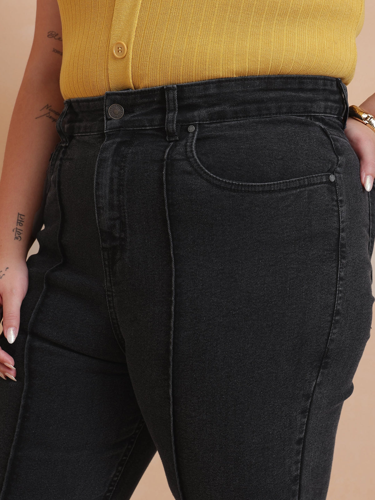 Women Black Wash Denim Bell Bottom Jeans