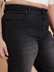 Women Black Wash Mom Fit Jeans