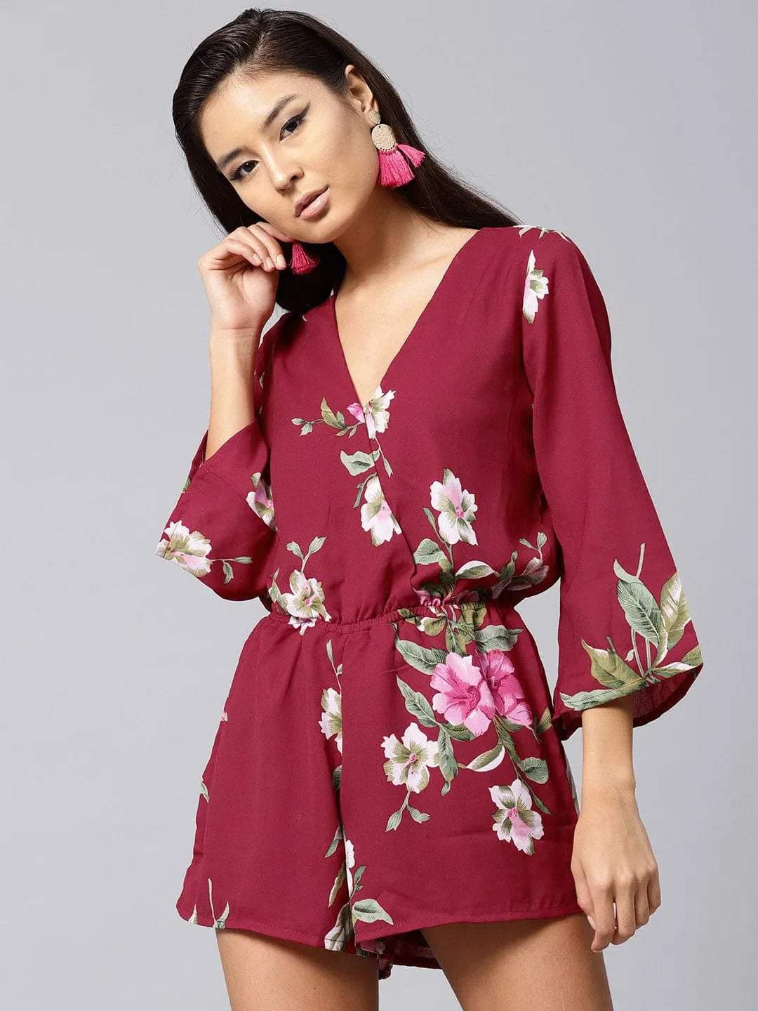 Printed Maroon Jumpsuit & Sets | Women's Romper