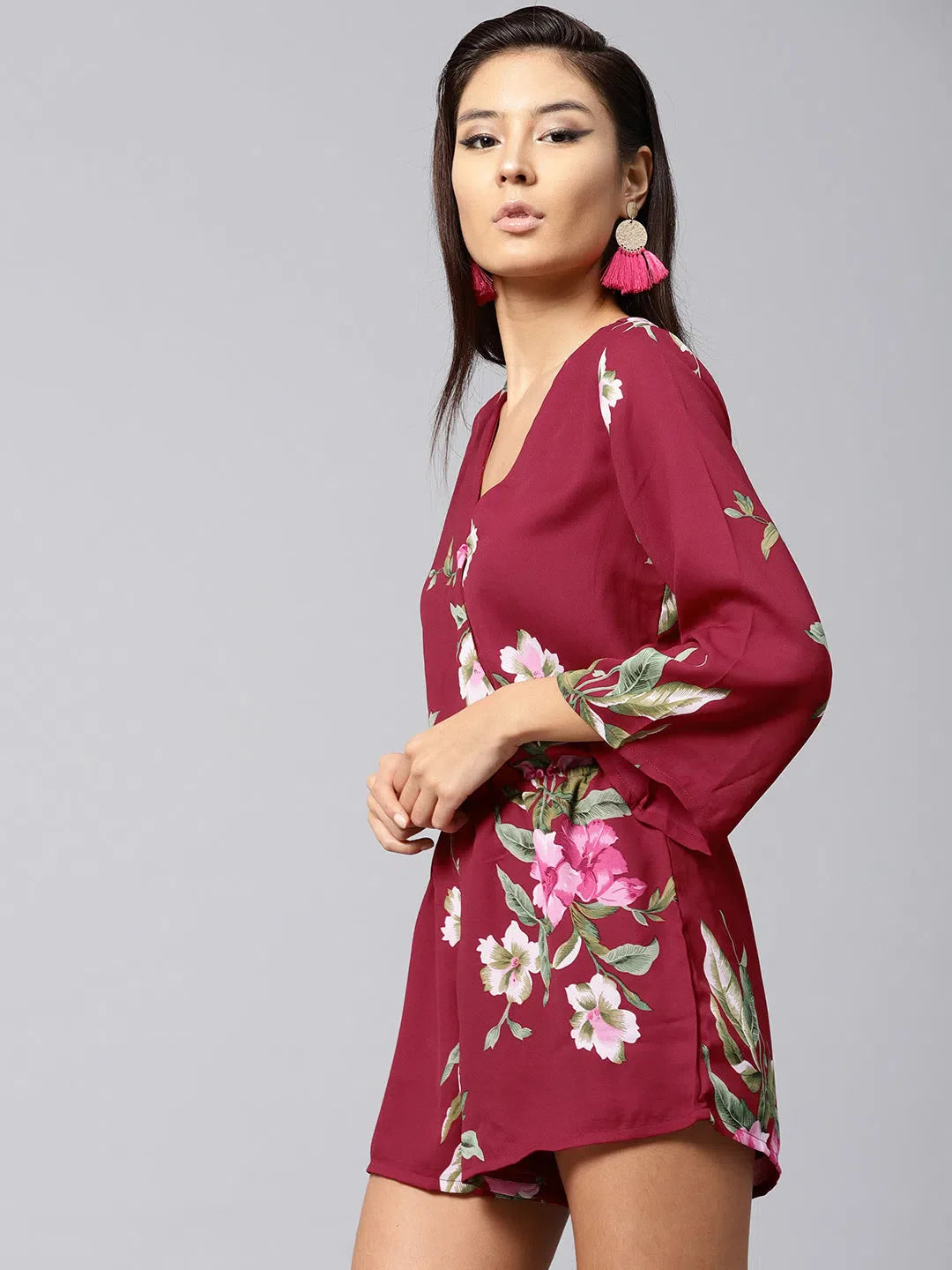 Printed Maroon Jumpsuit & Sets | Women's Romper