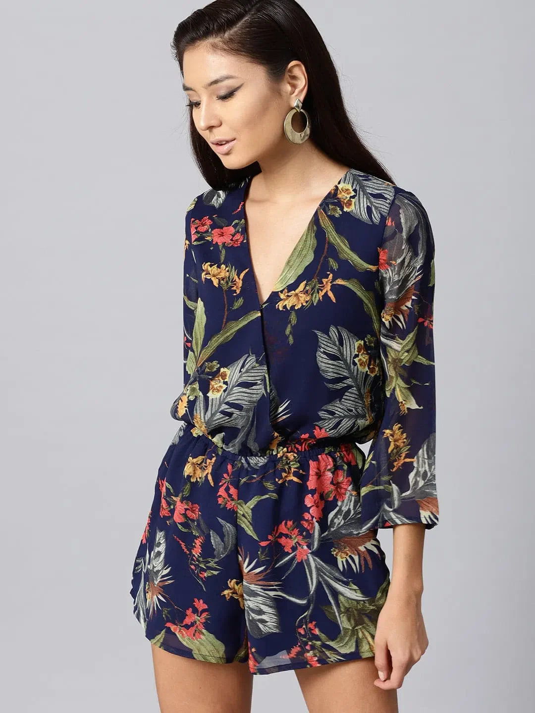 Navy Printed Romper - Women's Tropical Jumpsuits & Sets