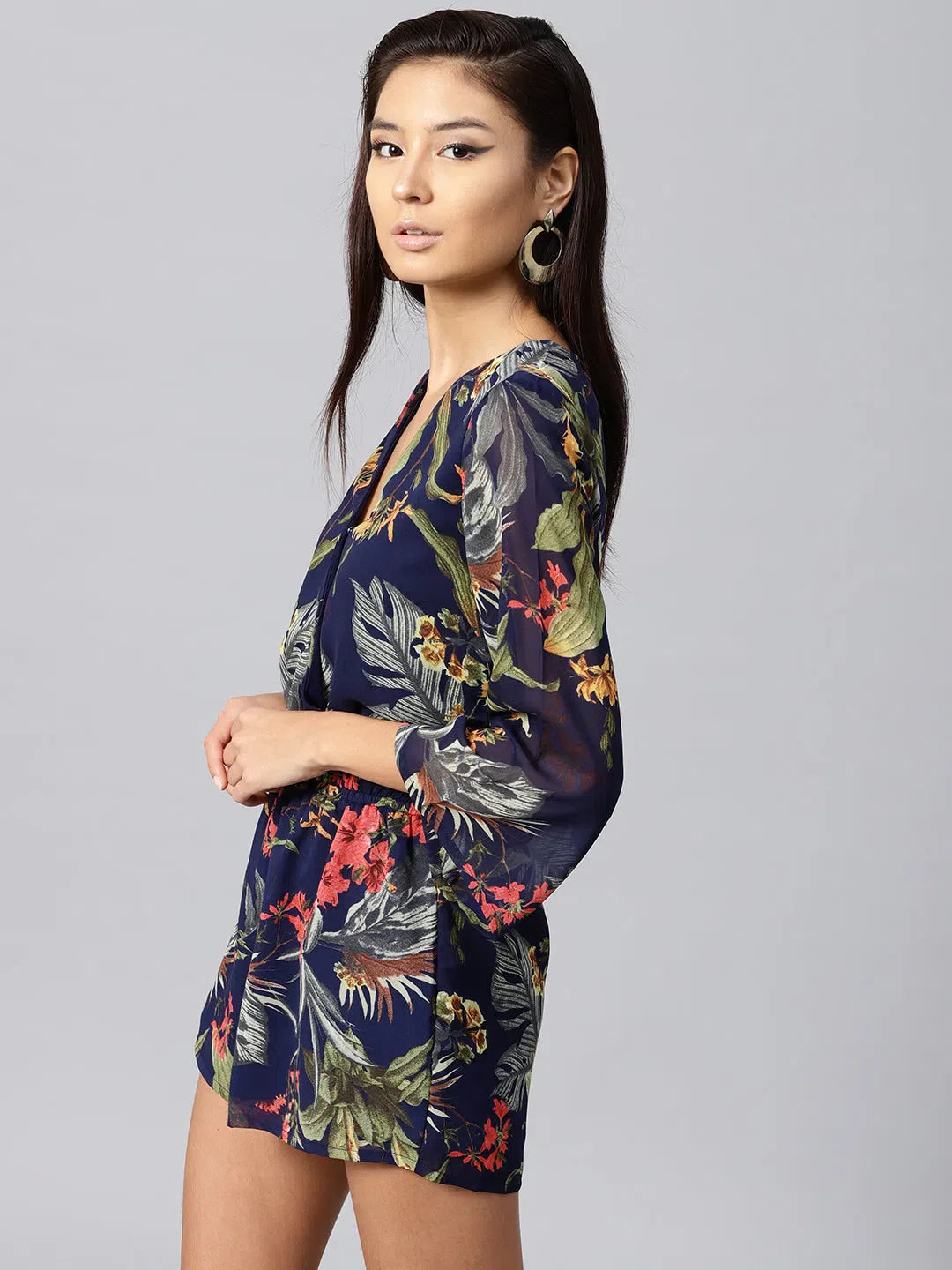 Navy Printed Romper - Women's Tropical Jumpsuits & Sets
