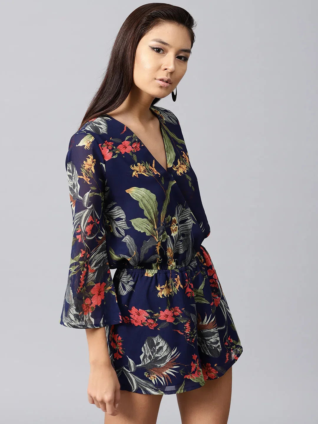 Navy Printed Romper - Women's Tropical Jumpsuits & Sets