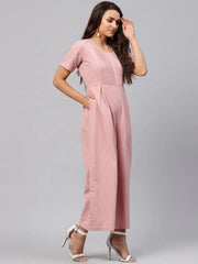 Women Solid Pink Jumpsuits & Sets