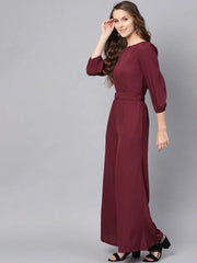 Women Solid Maroon Jumpsuits & Sets