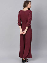 Women Solid Maroon Jumpsuits & Sets