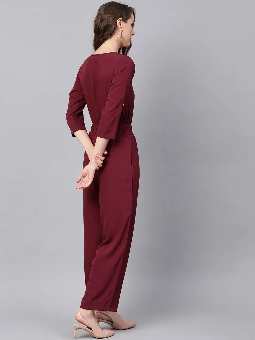 Wine Buckle Belt Palazzo Pants Set | Women's Chic Jumpsuit