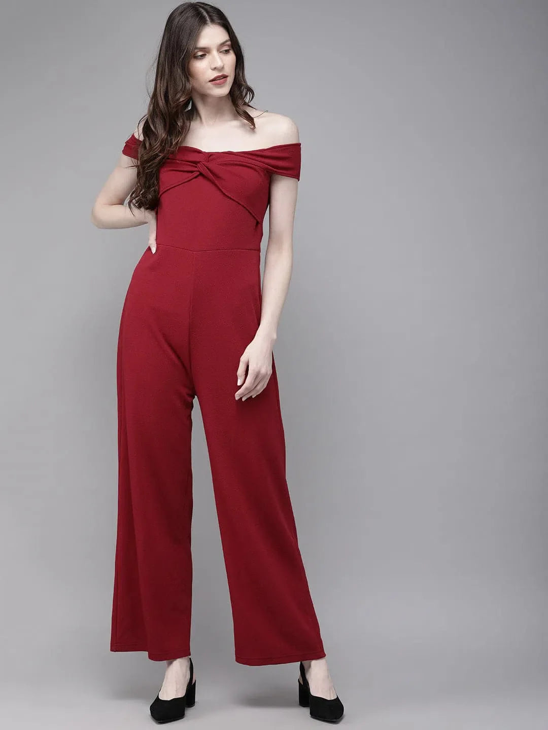 Maroon Off Shoulder Jumpsuit | Women's Lehenga Alternatives