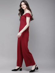 Women Solid Maroon Jumpsuits & Sets