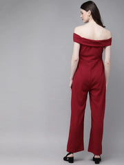 Women Solid Maroon Jumpsuits & Sets