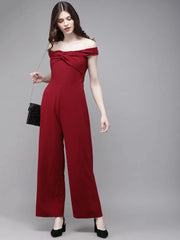 Women Solid Maroon Jumpsuits & Sets
