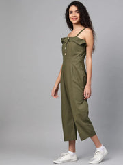 Women Solid Olive Jumpsuits & Sets