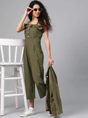 Women Solid Olive Jumpsuits & Sets