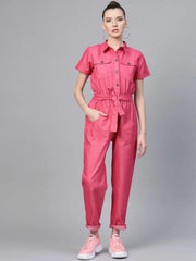 Women Solid Standard Fuschia Jumpsuits & Sets