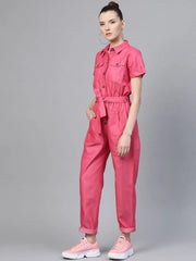 Women Solid Standard Fuschia Jumpsuits & Sets