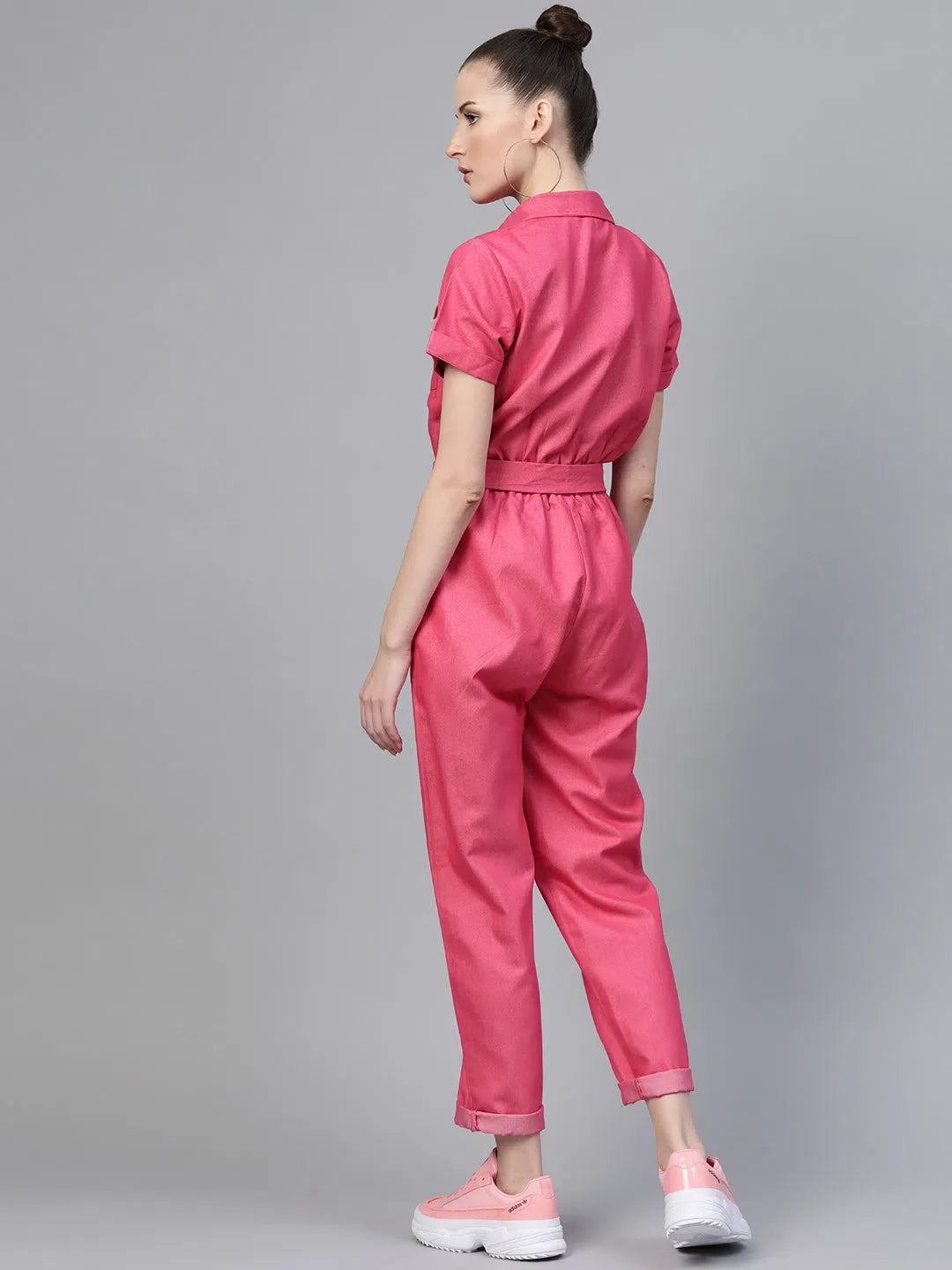 Fuchsia Jumpsuit for Women - Solid Cotton Twill Jumpsuits