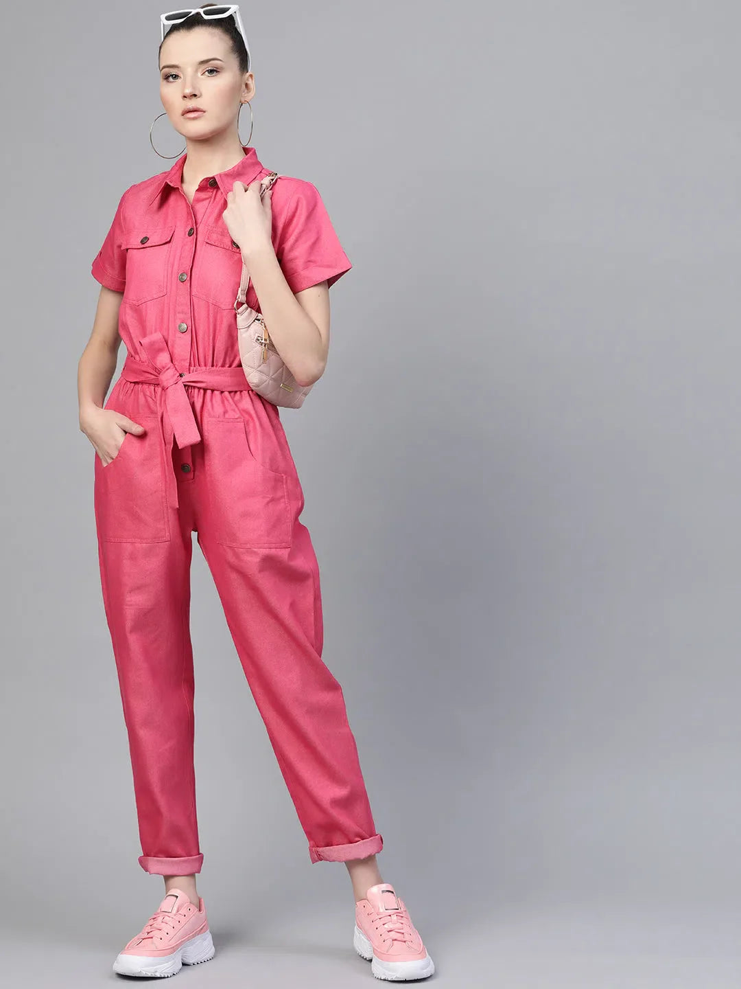 Fuchsia Jumpsuit for Women - Solid Cotton Twill Jumpsuits