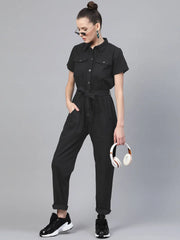 Women Solid Standard Black Jumpsuits & Sets