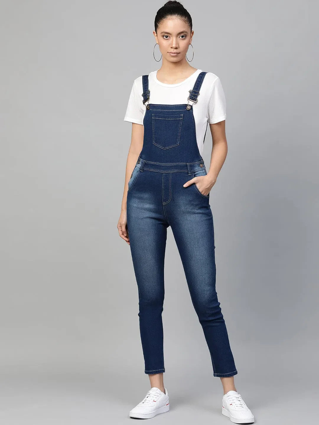 Women's Blue Denim Dungaree Jumpsuit - Casual & Chic