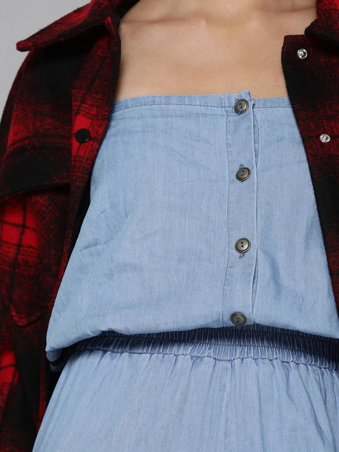 Blue Denim Jumpsuit: Women's Chambray Side Tape Ankle Length