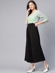Women Sea Green Polka Dot Sleeve Rouching Jumpsuit-SFJMPS8150