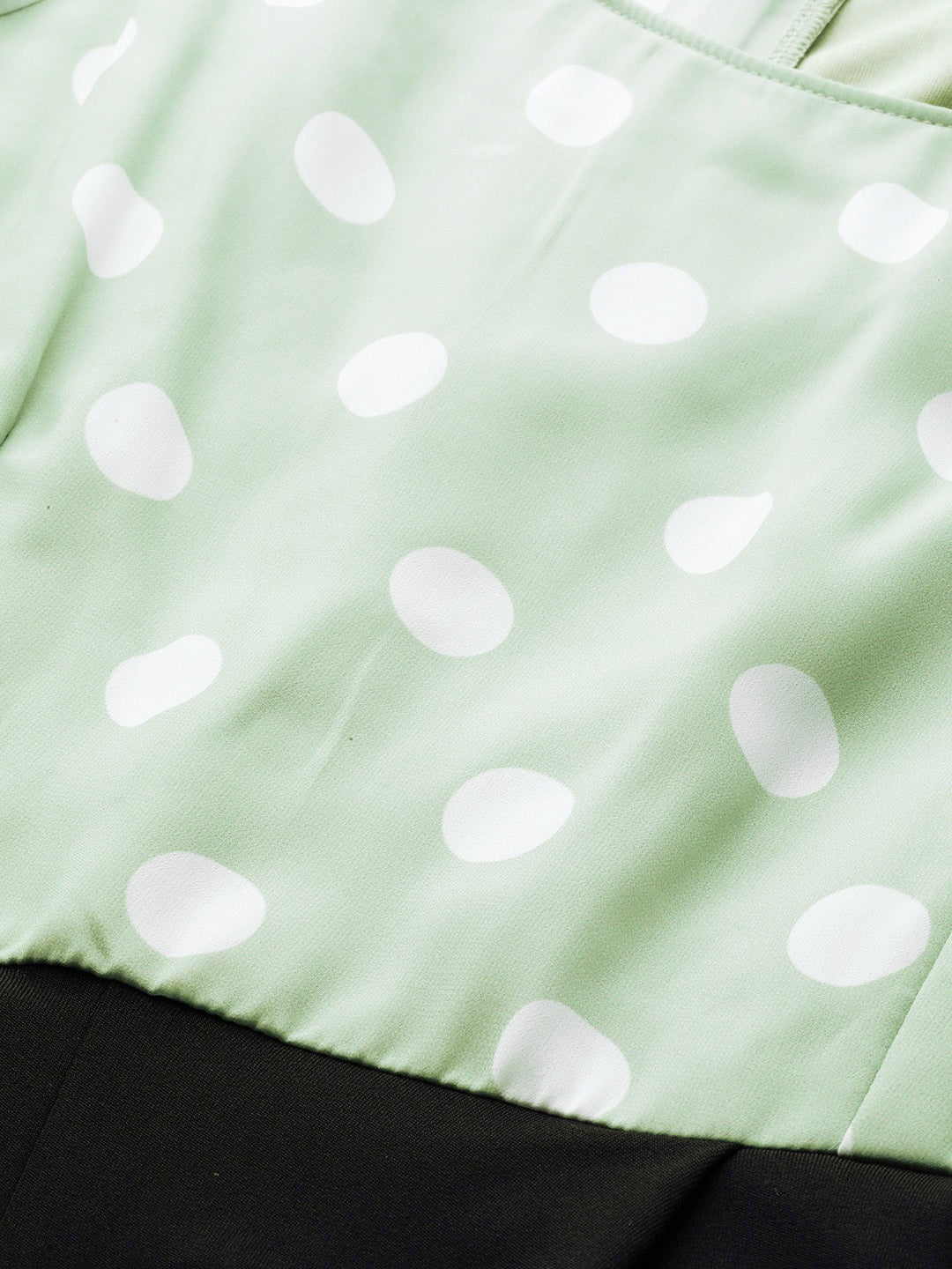 Women Sea Green Polka Dot Sleeve Rouching Jumpsuit-SFJMPS8150