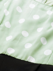 Women Sea Green Polka Dot Sleeve Rouching Jumpsuit-SFJMPS8150