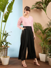 Women Pink Polka Dot Sleeve Rouching Jumpsuit-SFJMPS8151