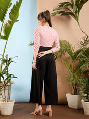 Women Pink Polka Dot Sleeve Rouching Jumpsuit-SFJMPS8151