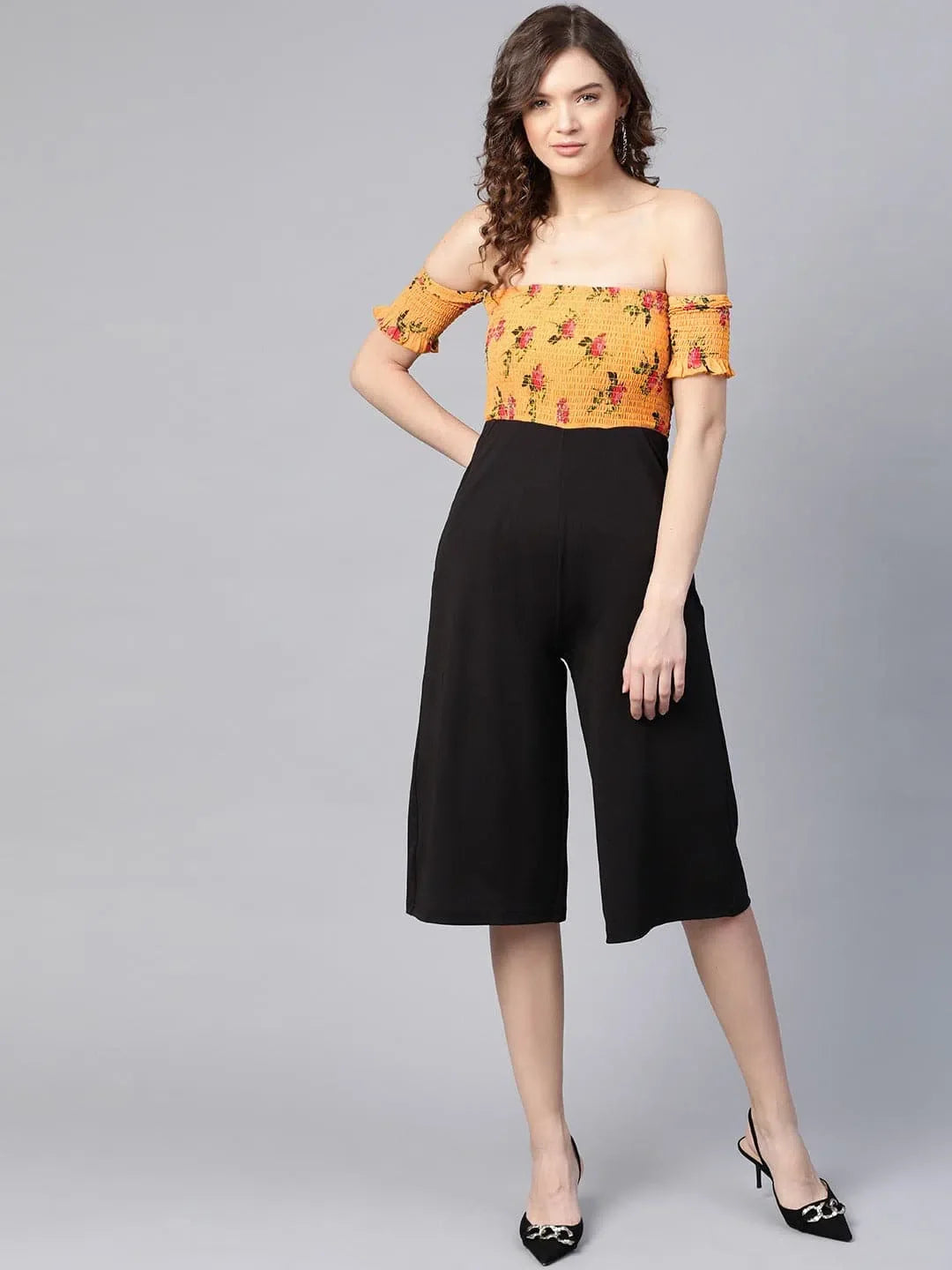 Women's Printed Mustard Jumpsuit | Elegant Party Wear